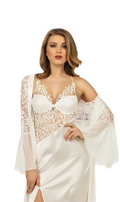 TRJ1486 High Quality Satin Long Nightdress and Robe with Lace