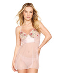 DG13240 EMBROIDERY SATIN and MESH BABYDOLL and G-STRING