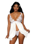 DG12907 SATIN and EYELASH LACE BABYDOLL with MATCHING G-STRING SET